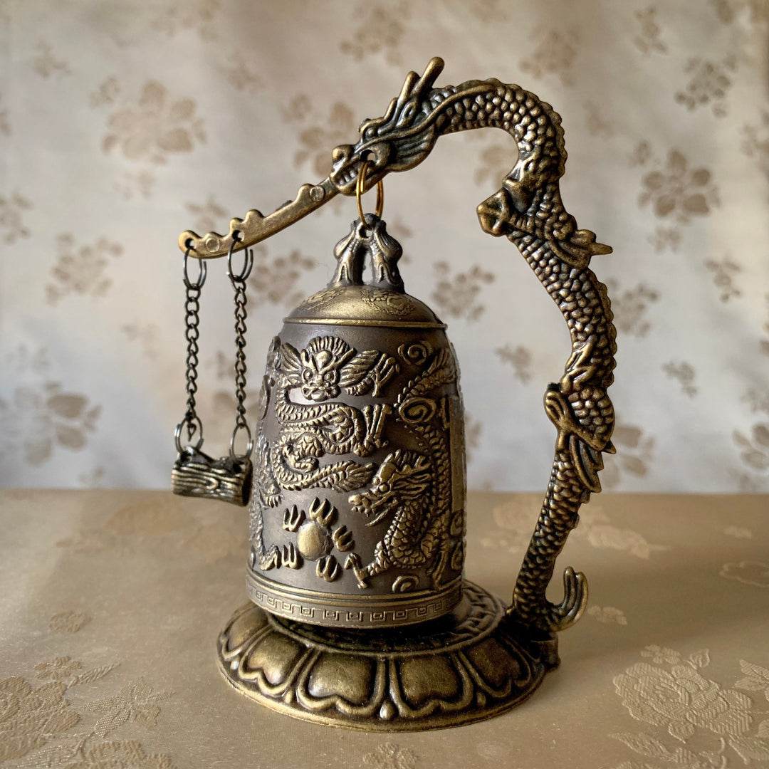 Korean traditional miniature of Bronze Brass Dragon Buddha Temple Bell Decoration