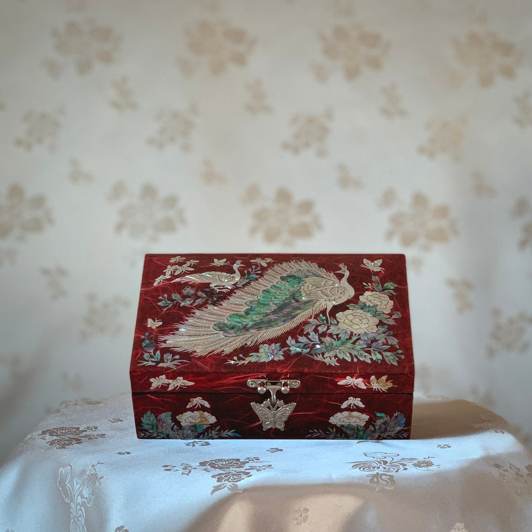 Beautiful Korean traditional Mother of Pearl handmade jewelry box with peacock