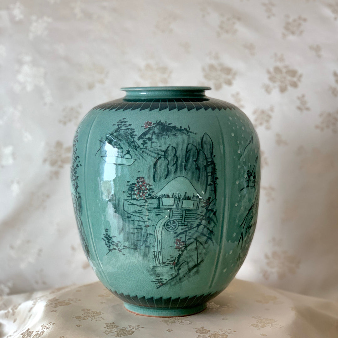 Unique Korean traditional Celadon vase with four seasons