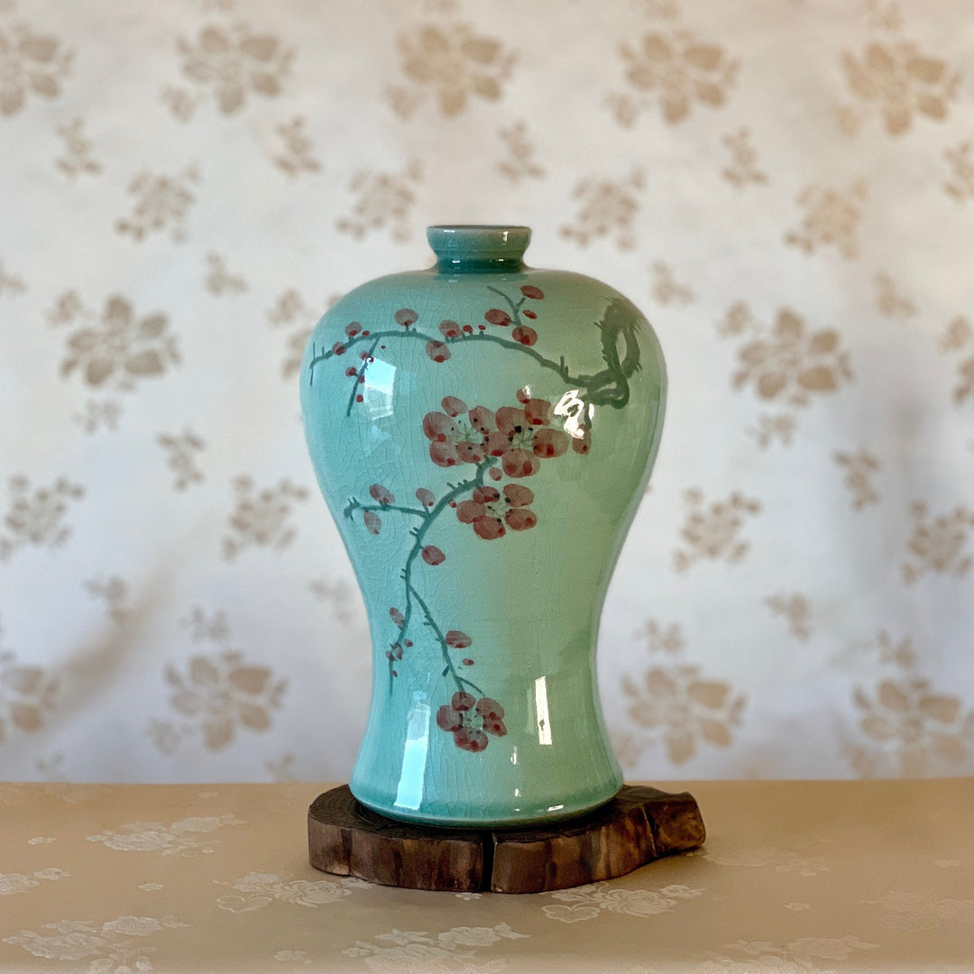Korean traditional Celadon vase with cherry blossom pattern big size