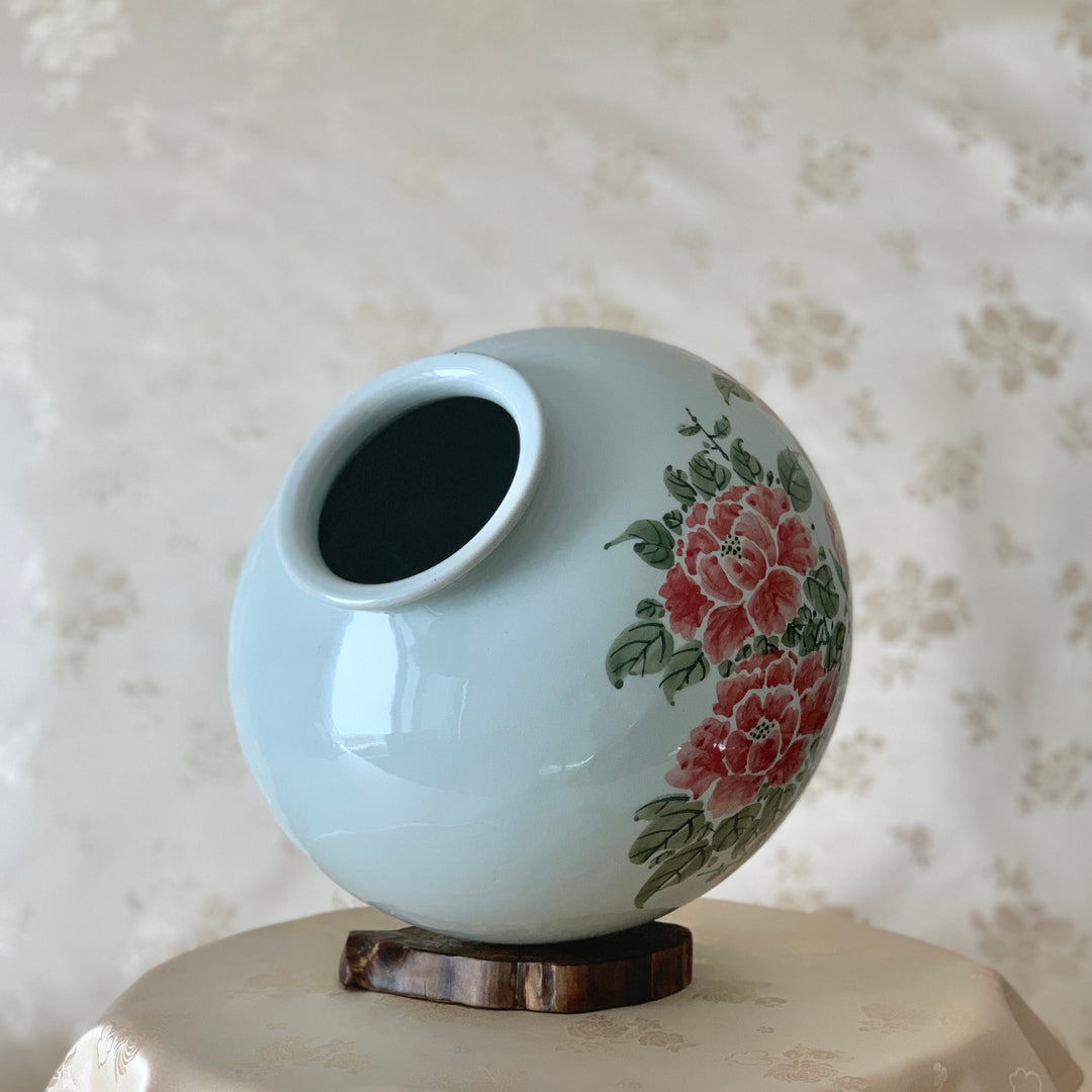 素晴らしい野生の花コレクション赤い花模様の韓国白磁百済花瓶