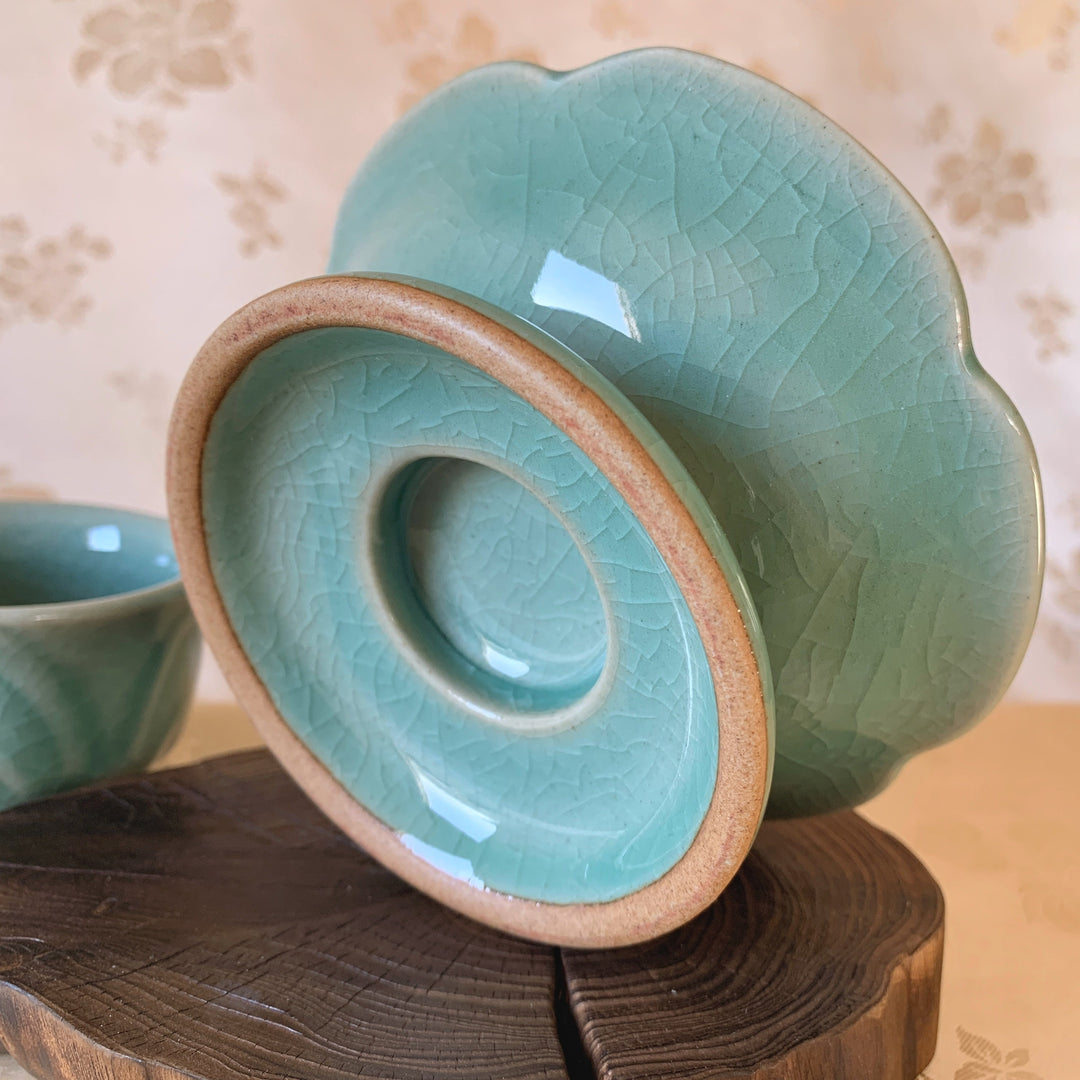 Unique Korean traditional Celadon tea cups with plates set