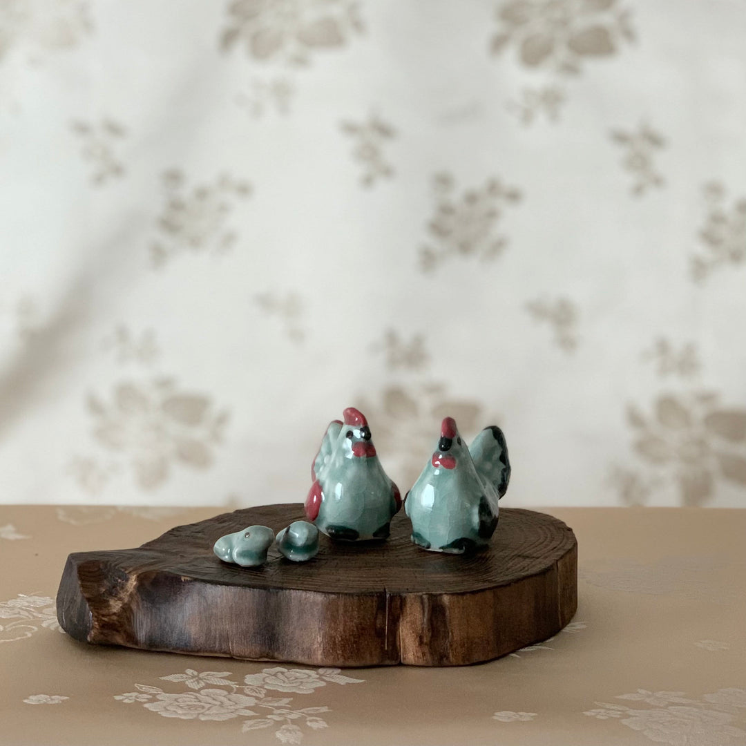 Korean Traditional Celadon Miniature Chicken and Frog