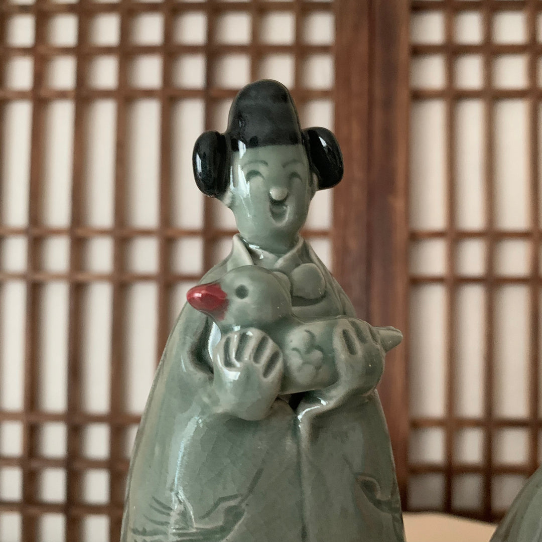 韓国の伝統的な青磁のウェディング セット 남자 と 여자 鶴模様
