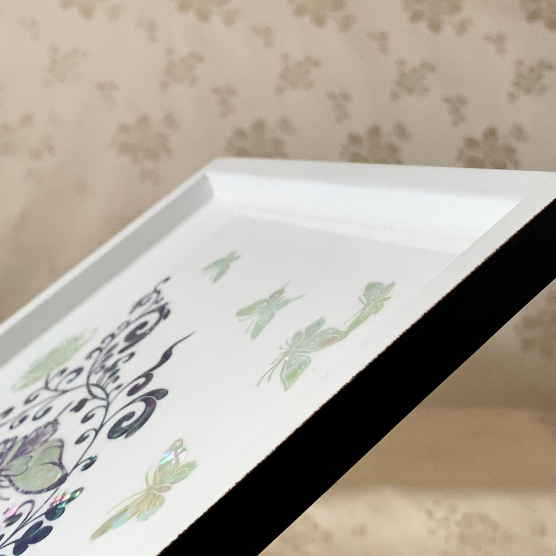 Beautiful Korean traditional Mother of Pearl handmade white tray with flowers