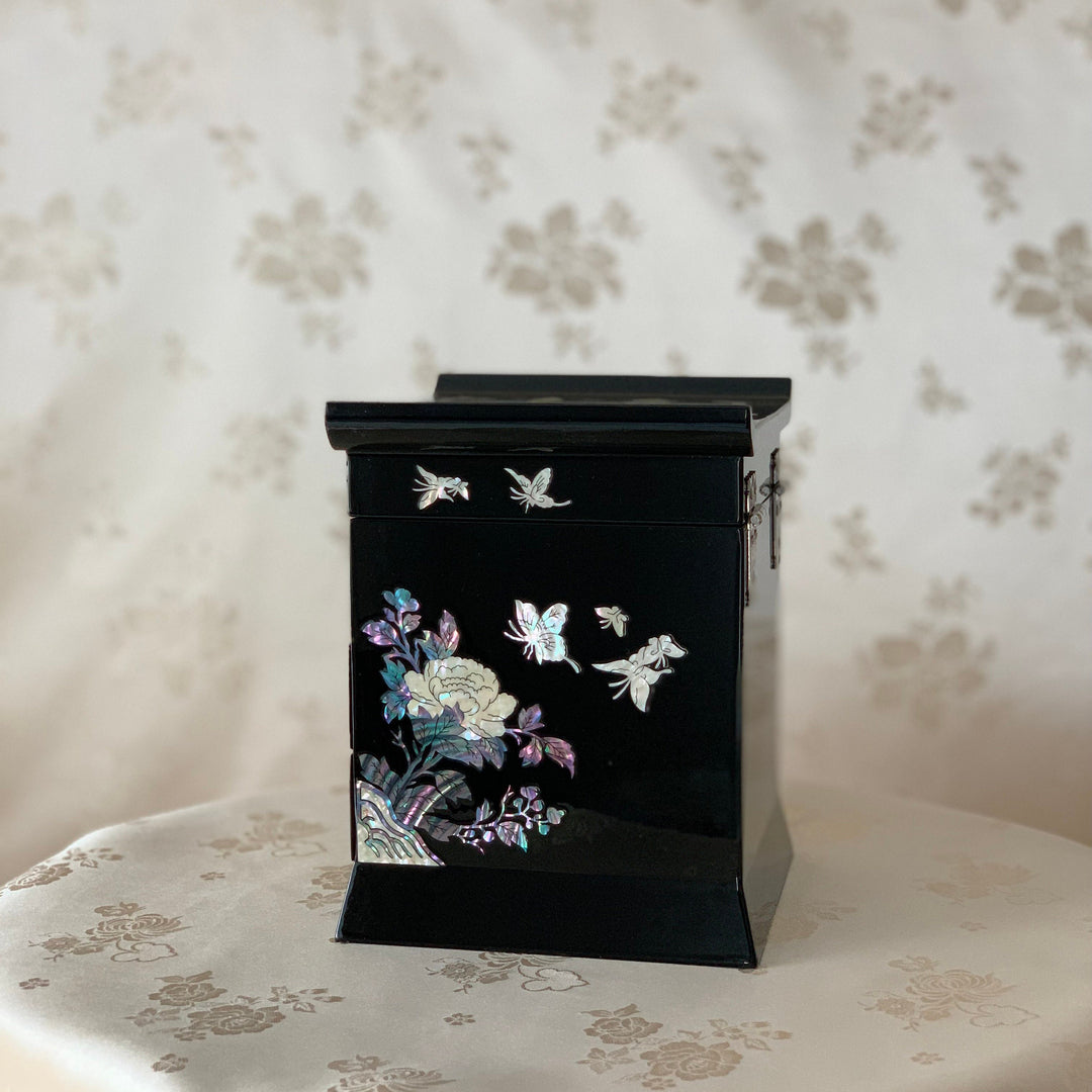 Rare to find Korean traditional Mother of Pearl handmade jewelry box with butterflies and roses