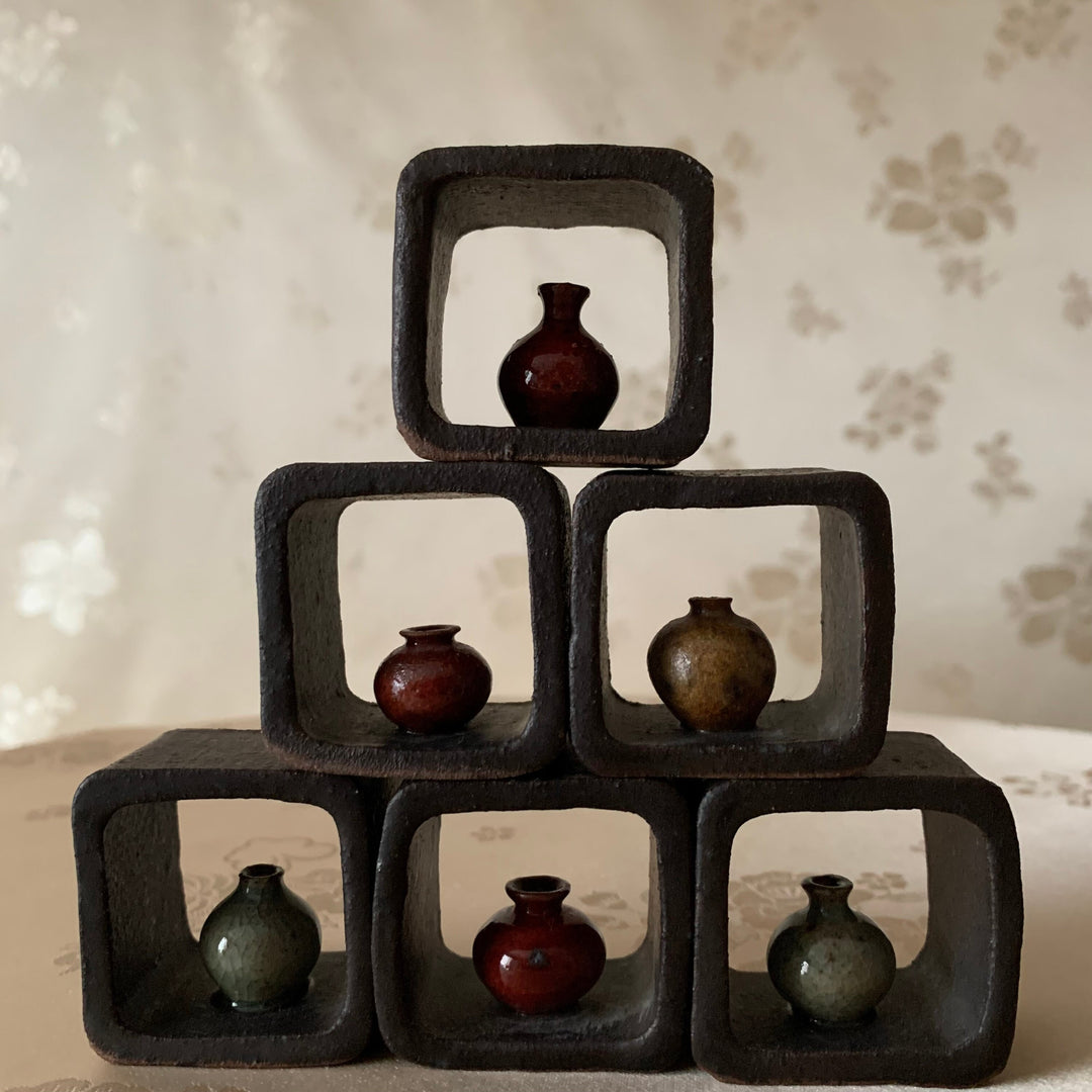 かわいい韓国陶器の手作りミニチュアセット - 6個
