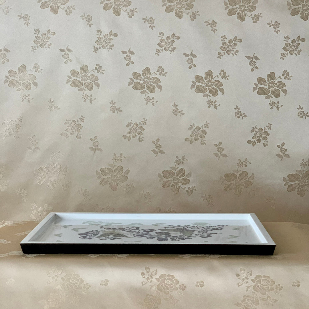 Beautiful Korean traditional Mother of Pearl handmade white tray with flowers