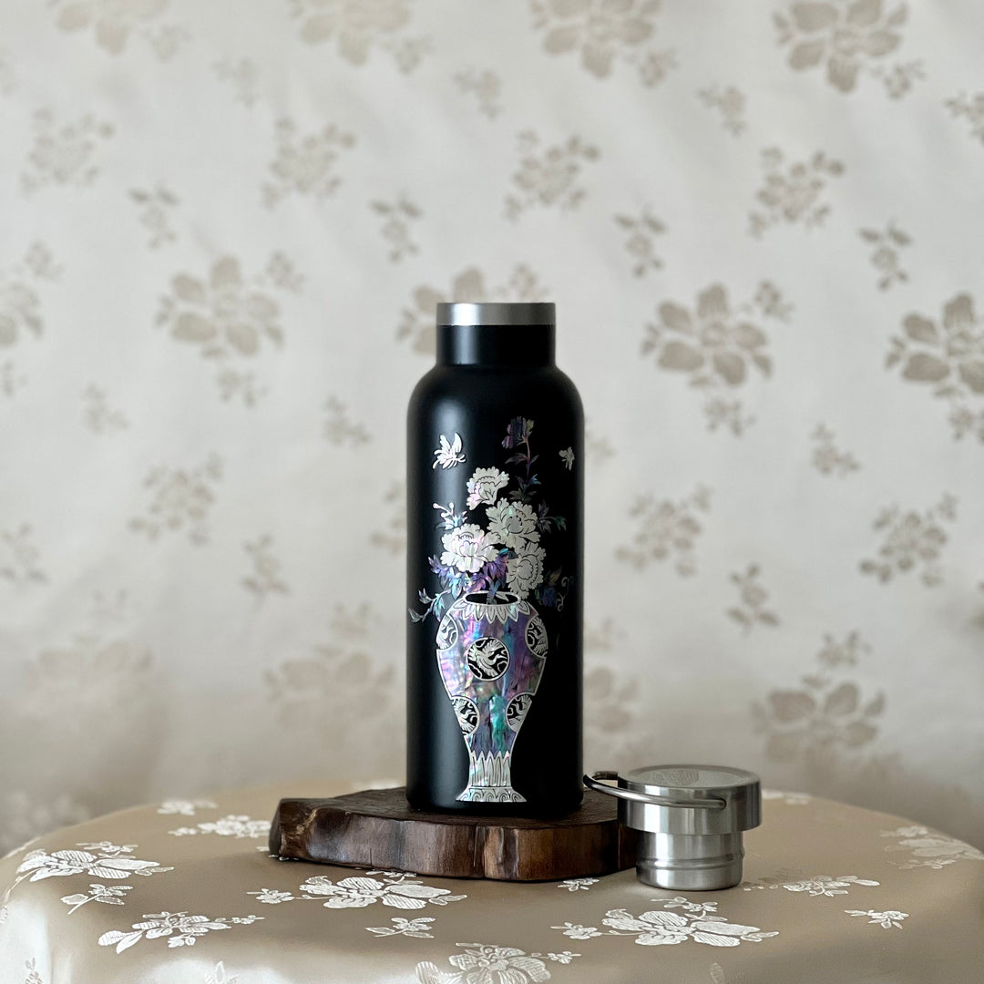 Mother of Pearl Black Stainless Thermal Bottle with Celadon Vase Pattern (자개 청자호문 보온병)