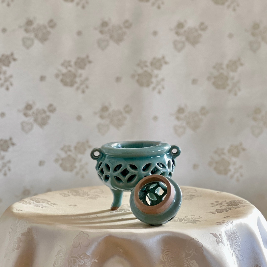 Korean Traditional Celadon Porcelain Scent Incense Burner Double Wall