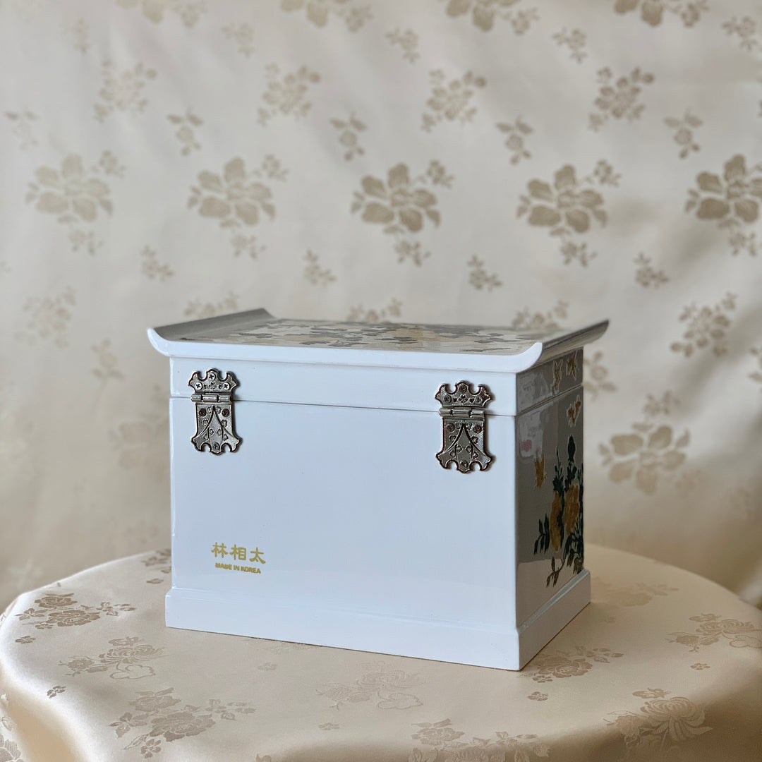 Royal and Rare White Korean Traditional Mother of Pearl Handmade Jewelry Box with Butterflies and Flowers